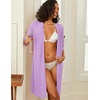 Ekouaer Zipper Robes for Women 3/4 Sleeve Waffle Knit Bathrobe Lightweight Short Housecoat with Pockets Soft Loungewear(Purple)