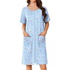 Ekouaer Women Zip Up Robe Bathrobe Lightweight House Coats with Pockets(Blue Grid Floral)