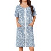 Ekouaer Women Zip Up Robe Bathrobe Lightweight House Coats with Pockets(Blue Leaves)