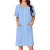 Ekouaer Women Zip Up Robe Bathrobe Lightweight House Coats with Pockets(Light Blue)