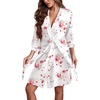 Ekouaer Women’s Robe Soft Lightweight 3/4 Sleeve Knit Bathrobe with Pockets(White Flower)