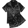 Ekouaer Womens Silk Satin Pajama Sets Soft Short Sleeve Button Up Sleepwear(Black)