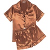 Ekouaer Womens Silk Satin Pajama Sets Soft Short Sleeve Button Up Sleepwear(Brown)