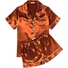 Ekouaer Womens Silk Satin Pajama Sets Soft Short Sleeve Button Up Sleepwear(Caramel)