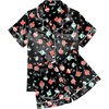 Ekouaer Womens Silk Satin Pajama Sets Soft Short Sleeve Button Up Sleepwear(Christmas Black)