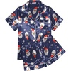 Ekouaer Womens Silk Satin Pajama Sets Soft Short Sleeve Button Up Sleepwear(Christmas Navy)