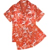 Ekouaer Womens Silk Satin Pajama Sets Soft Short Sleeve Button Up Sleepwear(Christmas Red Deer)