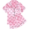 Ekouaer Womens Silk Satin Pajama Sets Soft Short Sleeve Button Up Sleepwear(D-bow Knot Pink Red)