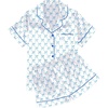 Ekouaer Womens Silk Satin Pajama Sets Soft Short Sleeve Button Up Sleepwear(D-bow Knot White Blue)