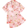 Ekouaer Womens Silk Satin Pajama Sets Soft Short Sleeve Button Up Sleepwear(Floral Pink)