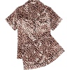 Ekouaer Womens Silk Satin Pajama Sets Soft Short Sleeve Button Up Sleepwear(Leopard)