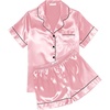 Ekouaer Womens Silk Satin Pajama Sets Soft Short Sleeve Button Up Sleepwear(Pink)