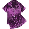 Ekouaer Womens Silk Satin Pajama Sets Soft Short Sleeve Button Up Sleepwear(Purple)