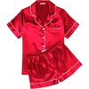 Ekouaer Womens Silk Satin Pajama Sets Soft Short Sleeve Button Up Sleepwear(Red)