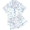 Ekouaer Womens Silk Satin Pajama Sets Soft Short Sleeve Button Up Sleepwear(White Blue Seashells)