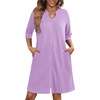 Ekouaer Zipper Robes for Women 3/4 Sleeve Waffle Knit Bathrobe Lightweight Short Housecoat with Pockets Soft Loungewear(Purple)