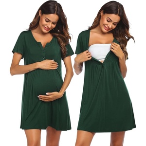 Ekouaer Labor and Delivery Gown Maternity Nursing Nightgown Breastfeeding(Dark Green)