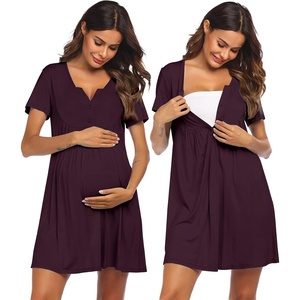 Ekouaer Labor and Delivery Gown Maternity Nursing Nightgown Breastfeeding(Maroon)