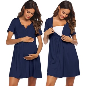 Ekouaer Labor and Delivery Gown Maternity Nursing Nightgown Breastfeeding(Navy Blue)