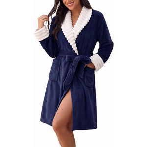 Ekouaer Soft Robes for Women Fluffy,Warm Fleece Robe,Cozy Plush Bathrobe(Navy Blue)