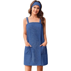 Ekouaer Towel Robe for Women Short Spa Bath Wrap Towel Wrap Shower Robe(Navy Blue)