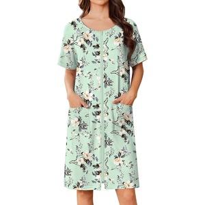 Ekouaer Women Zip Up Robe Bathrobe Lightweight House Coats with Pockets(Aqua Multi)