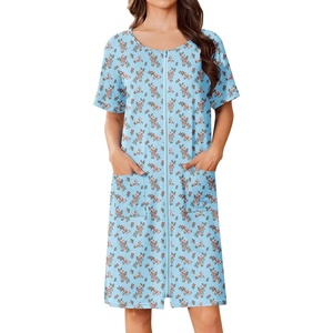 Ekouaer Women Zip Up Robe Bathrobe Lightweight House Coats with Pockets(Blue Florals)