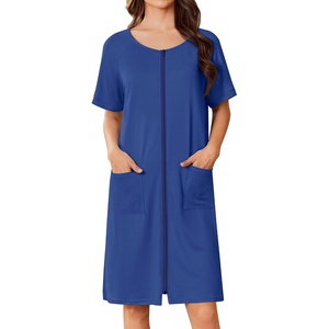 Ekouaer Women Zip Up Robe Bathrobe Lightweight House Coats with Pockets(Deep Blue)