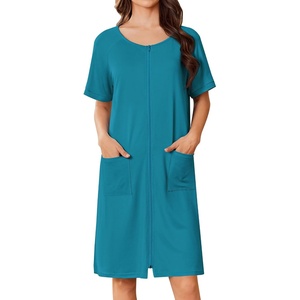 Ekouaer Women Zip Up Robe Bathrobe Lightweight House Coats with Pockets(Peacock Blue)