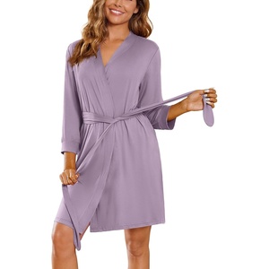 Ekouaer Women’s Robe Soft Lightweight 3/4 Sleeve Knit Bathrobe with Pockets(Lavender)