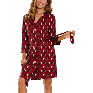 Ekouaer Women’s Robe Soft Lightweight 3/4 Sleeve Knit Bathrobe with Pockets(Teddy Bear Red Christmas)