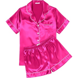 Ekouaer Womens Silk Satin Pajama Sets Soft Short Sleeve Button Up Sleepwear(B-rose)
