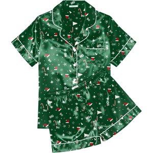 Ekouaer Womens Silk Satin Pajama Sets Soft Short Sleeve Button Up Sleepwear(Christmas Green)