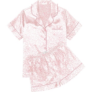 Ekouaer Womens Silk Satin Pajama Sets Soft Short Sleeve Button Up Sleepwear(Leopard Pink)