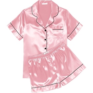 Ekouaer Womens Silk Satin Pajama Sets Soft Short Sleeve Button Up Sleepwear(Pink)