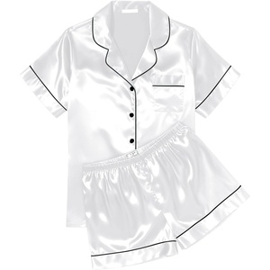 Ekouaer Womens Silk Satin Pajama Sets Soft Short Sleeve Button Up Sleepwear(White)