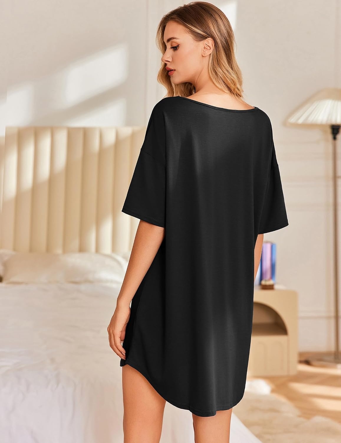 image:imageEkouaer Nightgowns for Women Bamboo Viscose Short Sleeve SleepshirtBlack