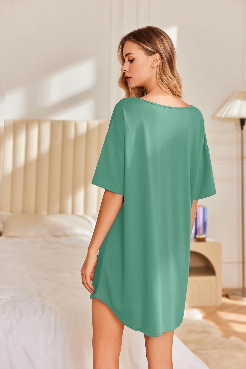 image:imageEkouaer Nightgowns for Women Bamboo Viscose Short Sleeve SleepshirtGreen