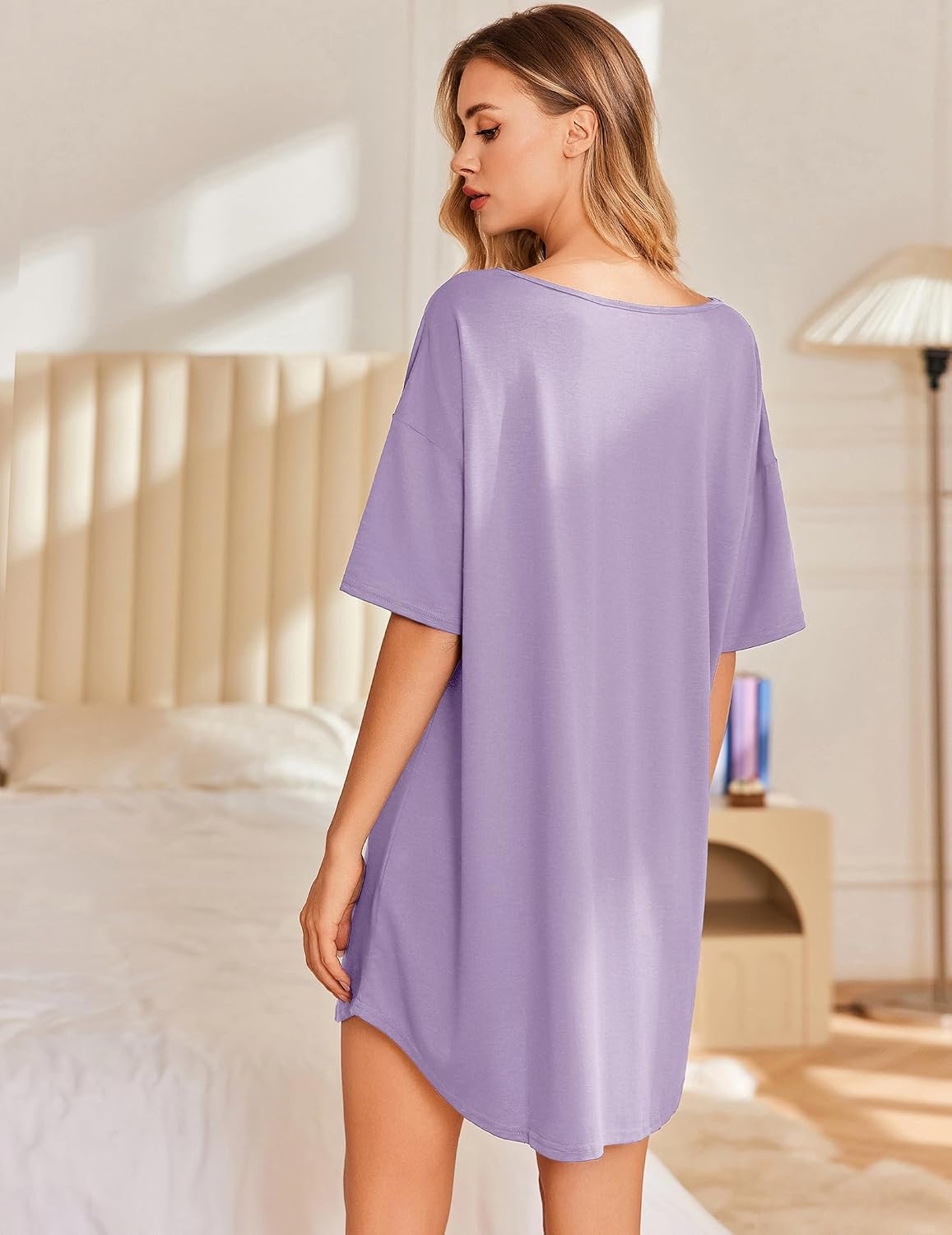 image:imageEkouaer Nightgowns for Women Bamboo Viscose Short Sleeve SleepshirtLight Purple