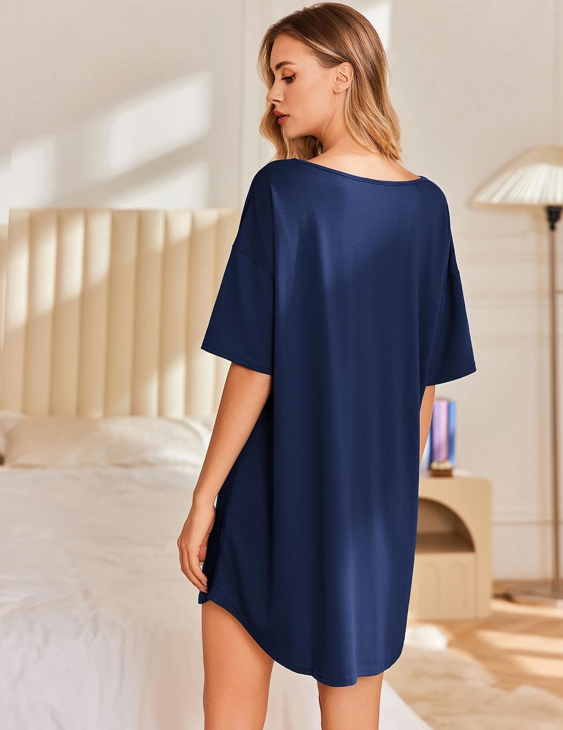 image:imageEkouaer Nightgowns for Women Bamboo Viscose Short Sleeve SleepshirtNavy Blue