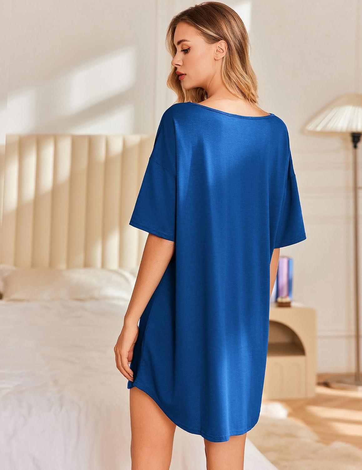image:imageEkouaer Nightgowns for Women Bamboo Viscose Short Sleeve SleepshirtPeacock Blue