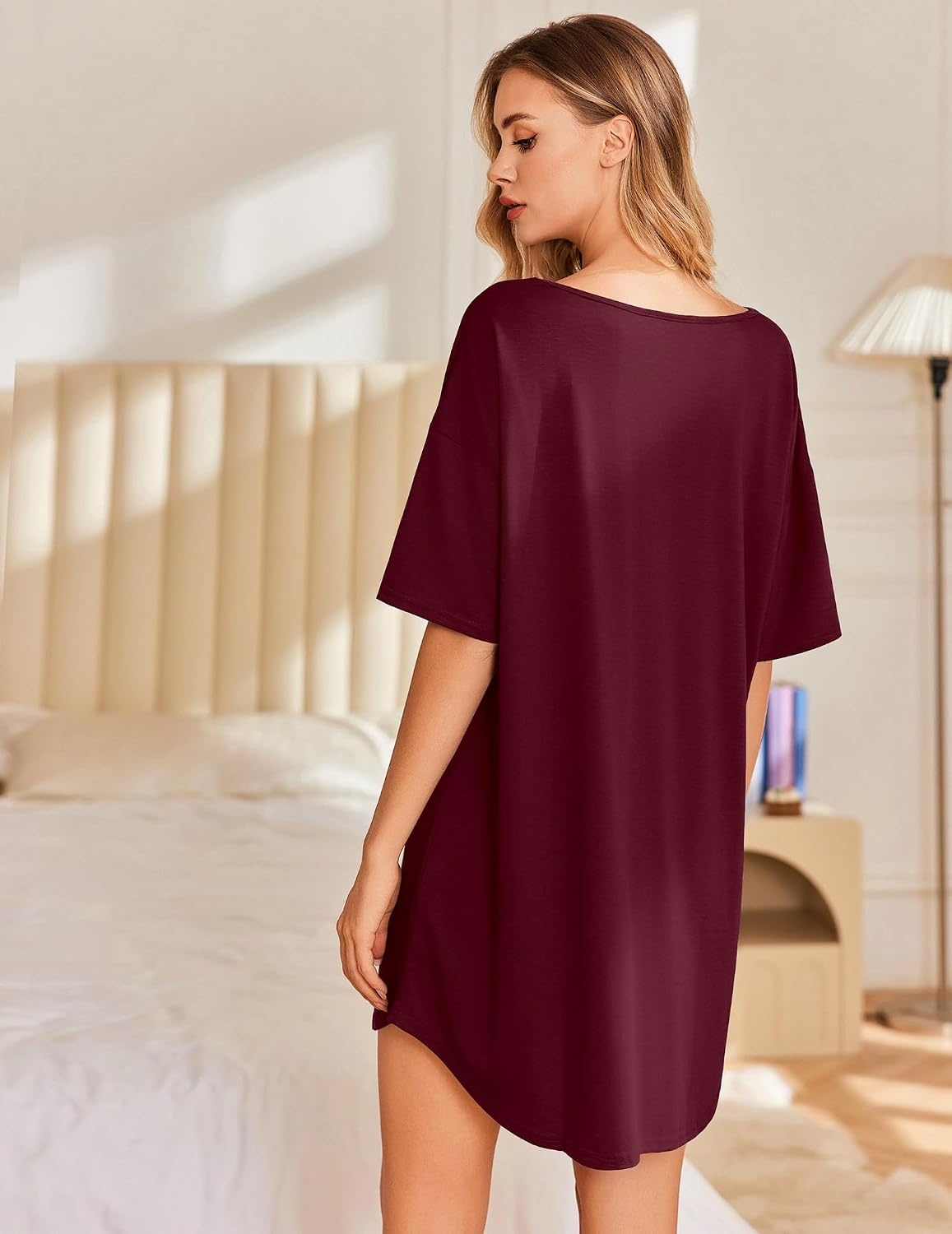 image:imageEkouaer Nightgowns for Women Bamboo Viscose Short Sleeve SleepshirtRed