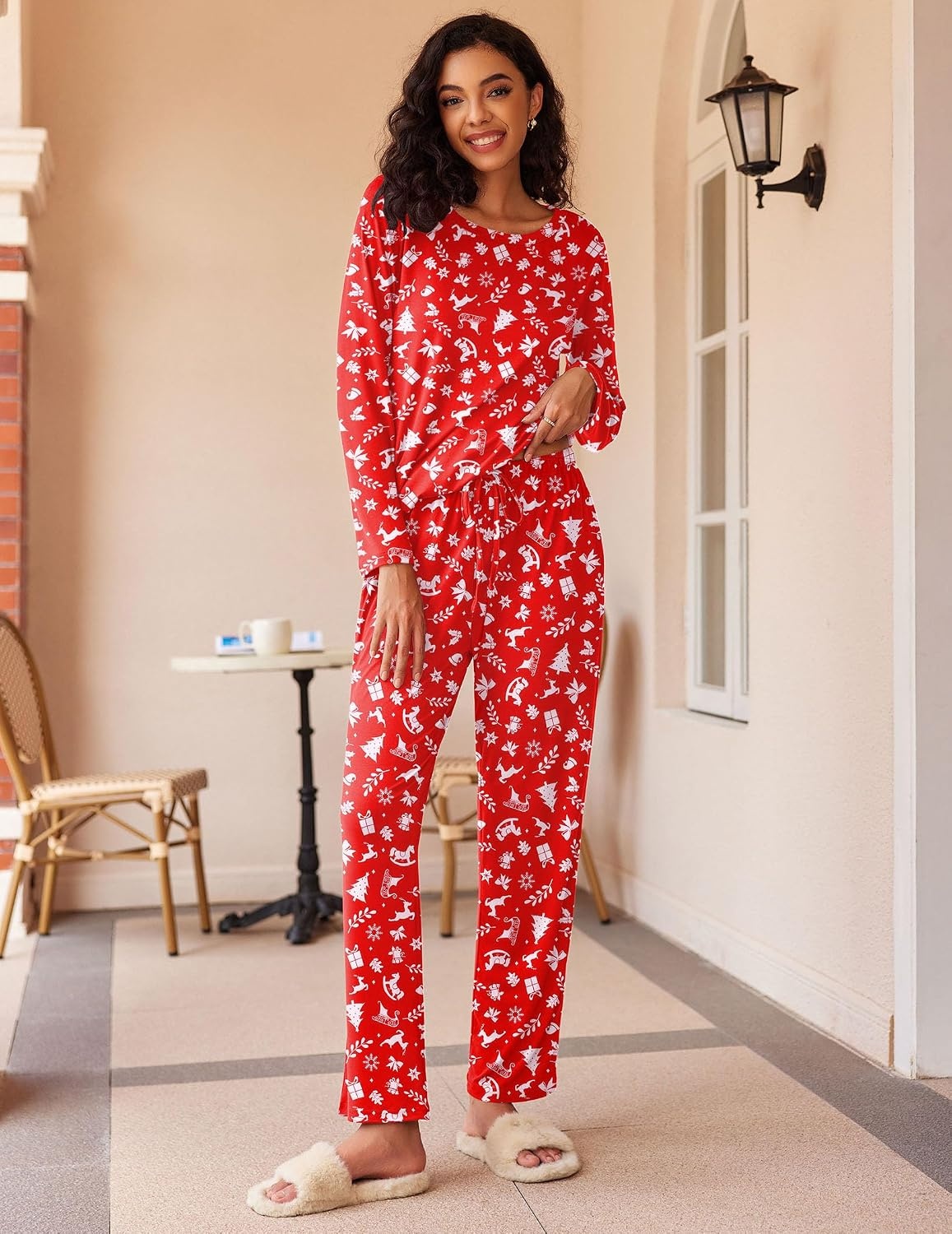 image:imageEkouaer Womens 2 Pack Pajama Sets Long Sleeve Lounge Set Soft Comfy PjsAchristmas RedXmas Green