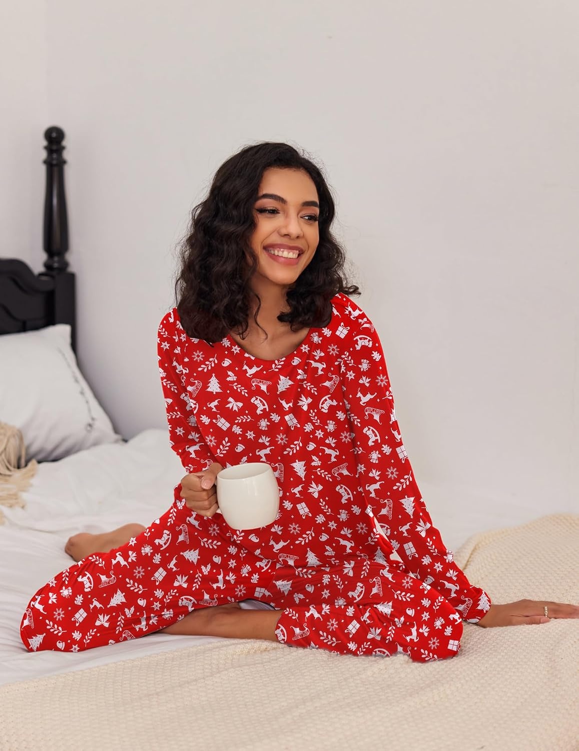 image:imageEkouaer Womens 2 Pack Pajama Sets Long Sleeve Lounge Set Soft Comfy PjsAchristmas RedXmas Green