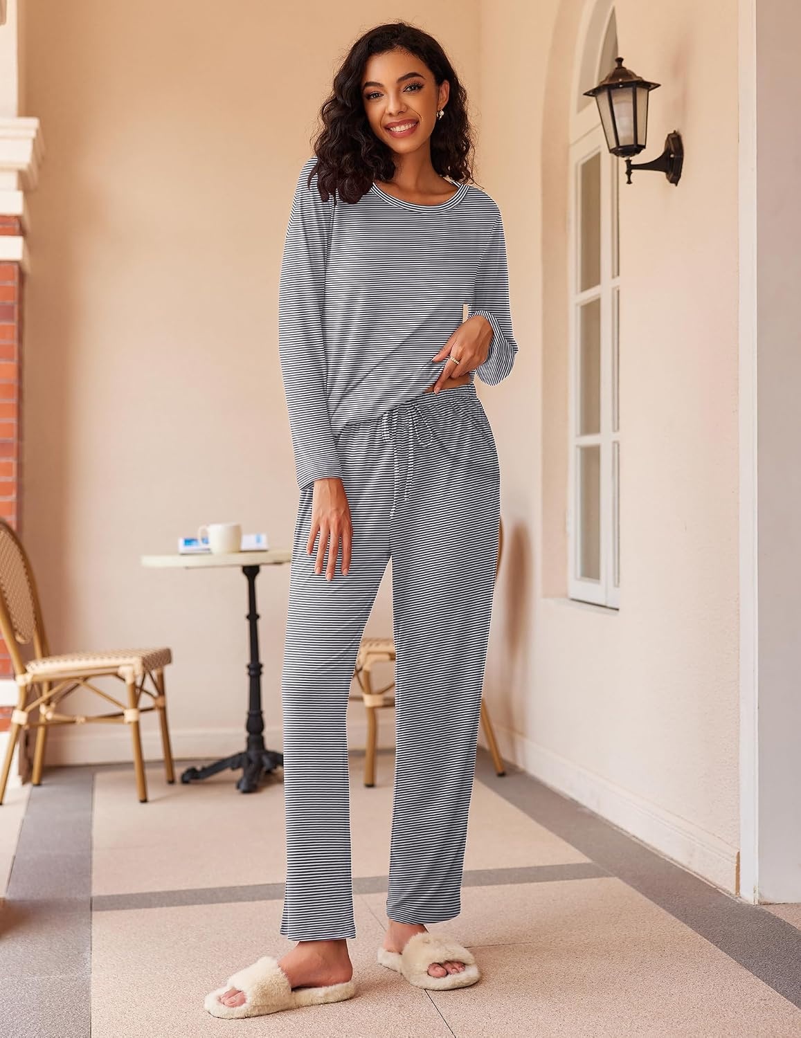 image:imageEkouaer Womens 2 Pack Pajama Sets Long Sleeve Lounge Set Soft Comfy PjsAgrayGray Stripe
