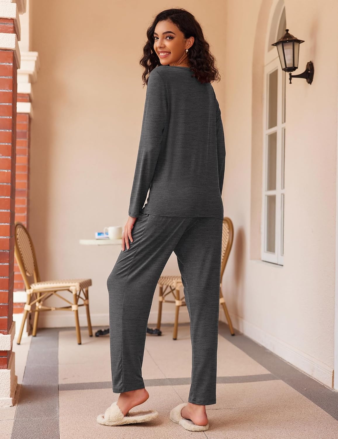 image:imageEkouaer Womens 2 Pack Pajama Sets Long Sleeve Lounge Set Soft Comfy PjsAgrayGray Stripe