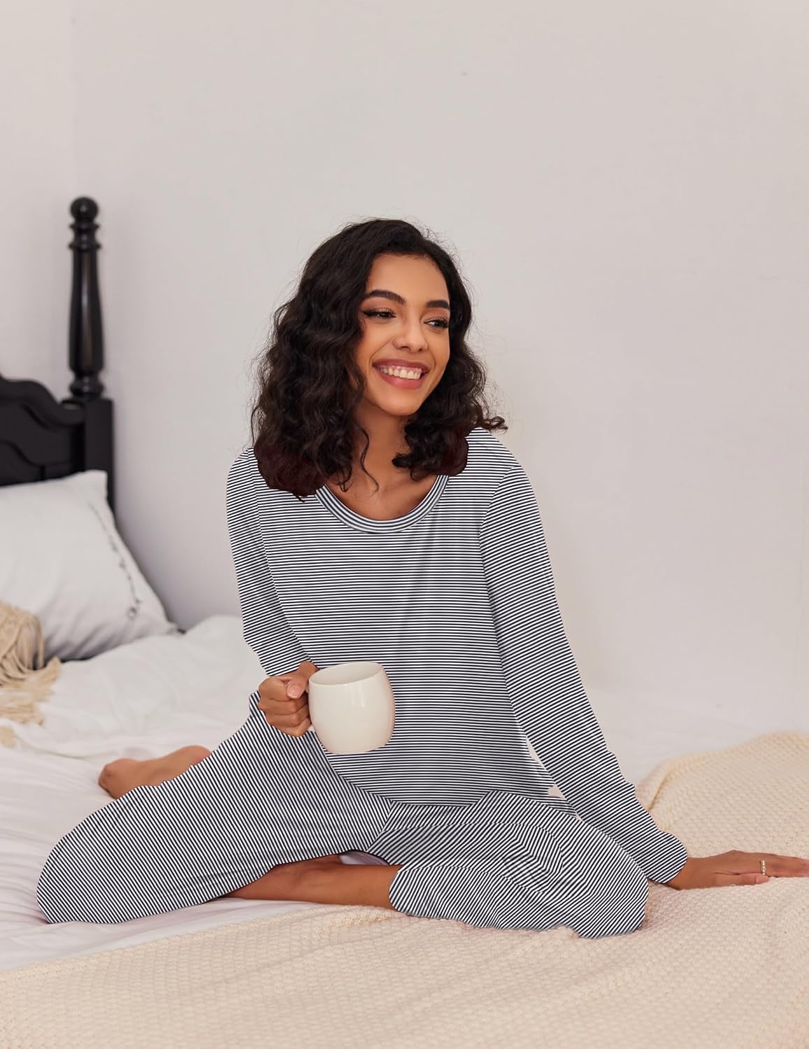 image:imageEkouaer Womens 2 Pack Pajama Sets Long Sleeve Lounge Set Soft Comfy PjsAgrayGray Stripe