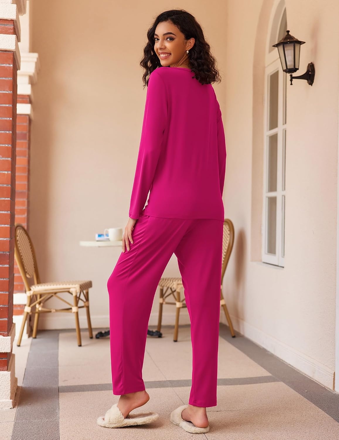 image:imageEkouaer Womens 2 Pack Pajama Sets Long Sleeve Lounge Set Soft Comfy PjsArose RedGray Star