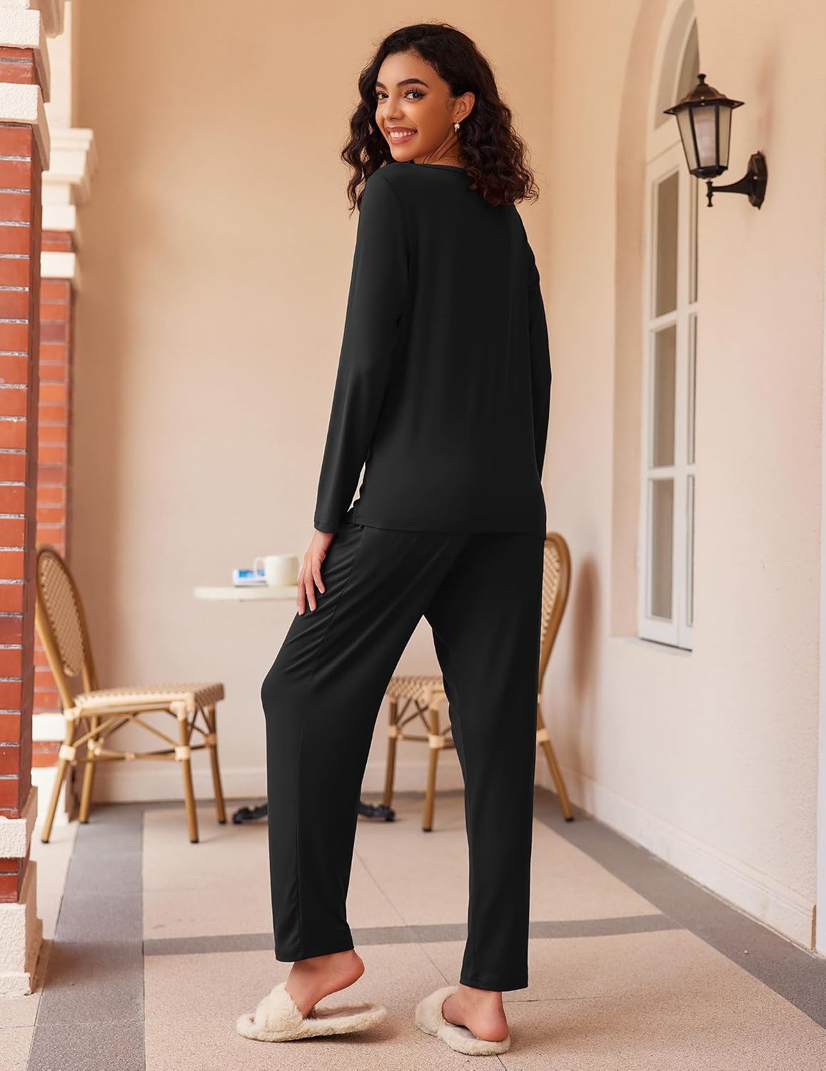 image:imageEkouaer Womens 2 Pack Pajama Sets Long Sleeve Lounge Set Soft Comfy PjsBlackFlower