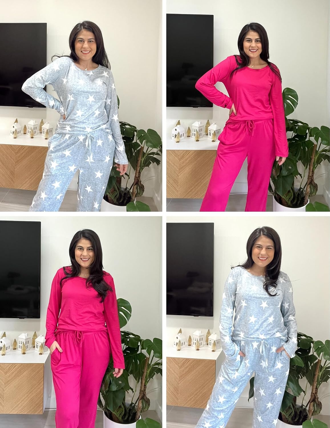 image:imageEkouaer Womens 2 Pack Pajama Sets Long Sleeve Lounge Set Soft Comfy PjsBlue FlowerWine Red Flower
